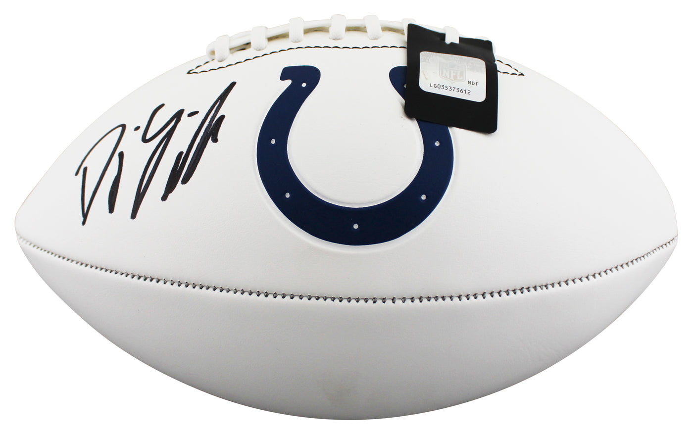 Colts D.J. Giddens Signed Franklin White Panel Logo Football W/ Case BAS Witness