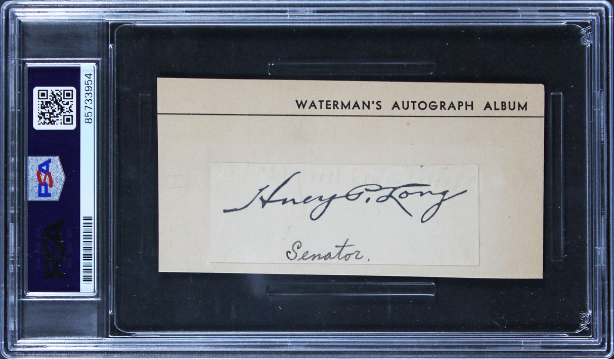 Amelia Earhart & Huey Long Authentic Signed 1x2.85 Cut Signature BAS Slabbed
