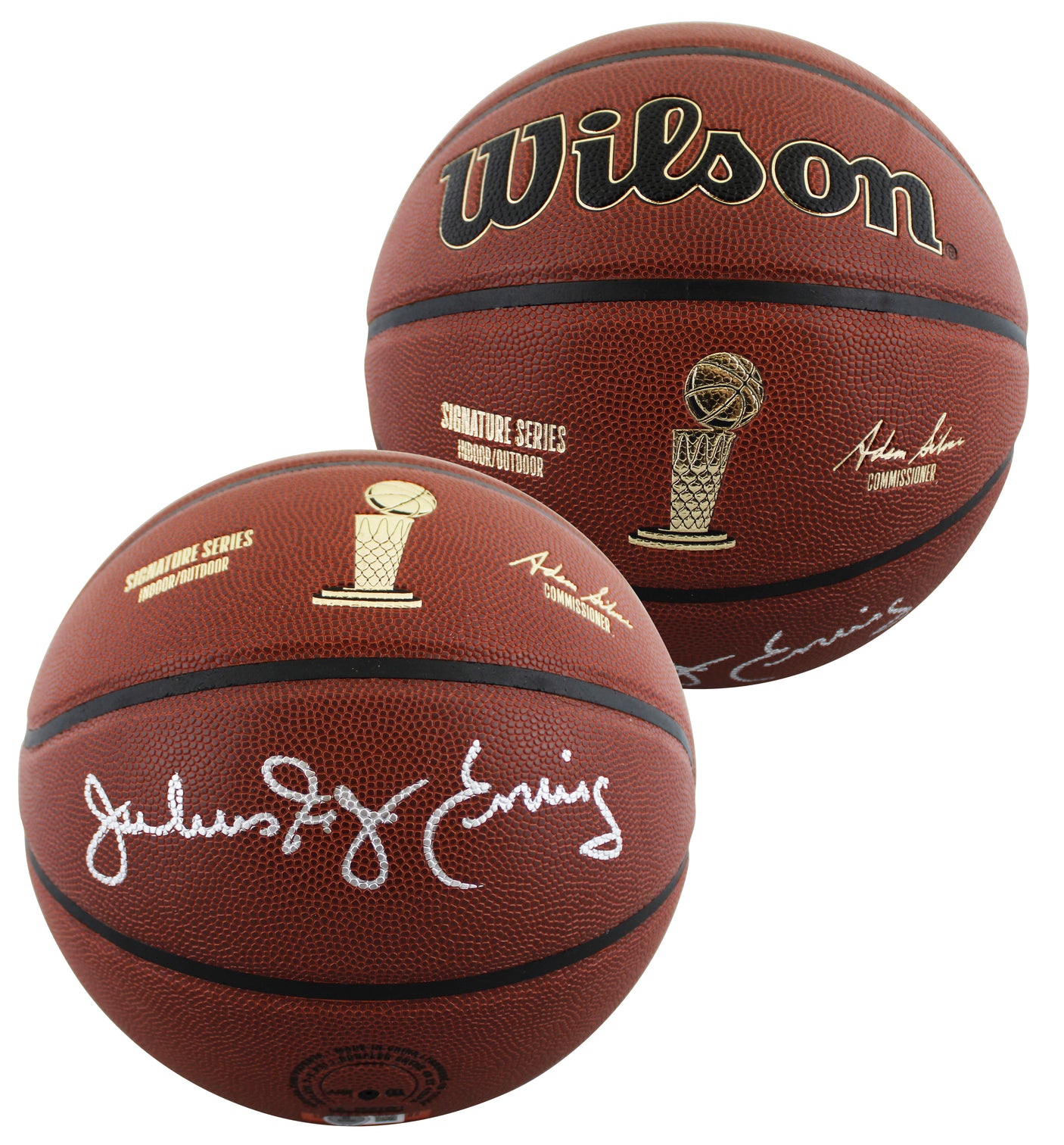 76ers Julius "Dr. J" Erving Signed Wilson Trophy Series Basketball BAS Witnessed