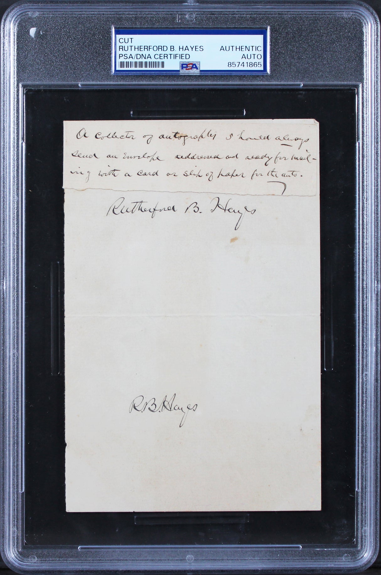 Rutherford B. Hayes Authentic 2x Signed 4.5x6.75 Cut Signature PSA/DNA Slabbed