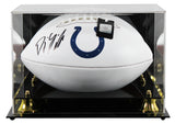 Colts D.J. Giddens Signed Franklin White Panel Logo Football W/ Case BAS Witness