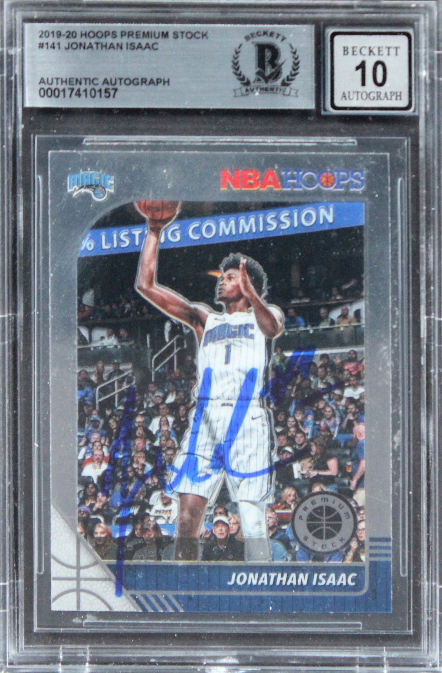 Magic Jonathan Isaac Signed 2019 Hoops Premium Stock #141 Card Auto 10! BAS Slab