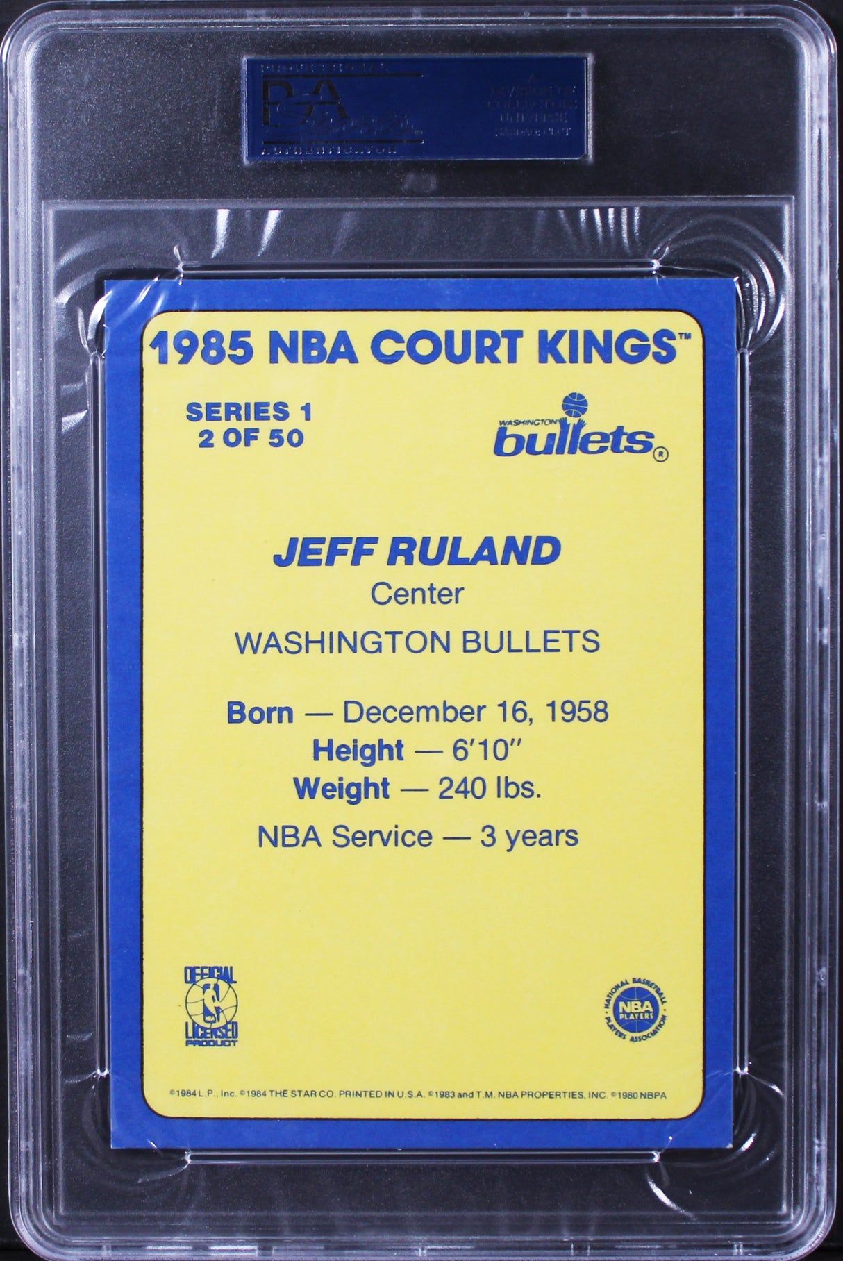 Bullets Jeff Ruland Authentic Signed 5x7 1985 Star #2 Card PSA/DNA Slabbed