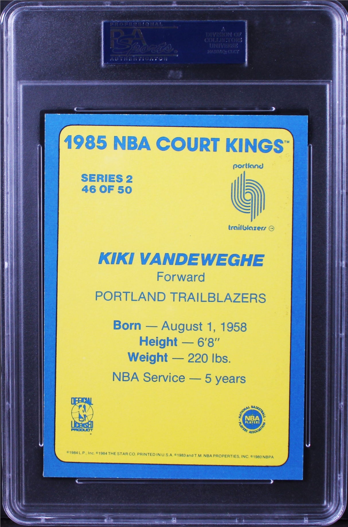Blazers Kiki Vandeweghe Signed 5x7 1985 Star NBA Court Kings #46 Card PSA Slab