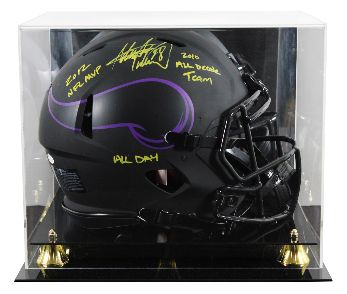 Adrian Peterson "3x Insc" Signed Eclipse Proline F/S Speed Helmet W/ Case BAS W