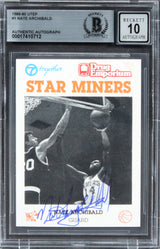Nate Archibald Authentic Signed 1989 Utep #1 Card Auto Graded 10! BAS Slabbed