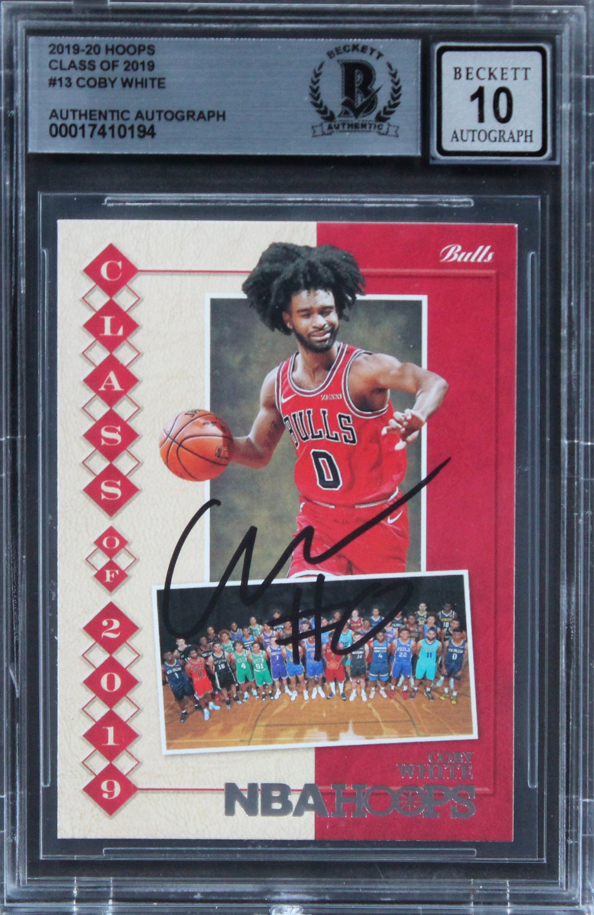 Bulls Coby White Signed 2019 Hoops Class 2019 #13 Rookie Card Auto 10 BAS Slab