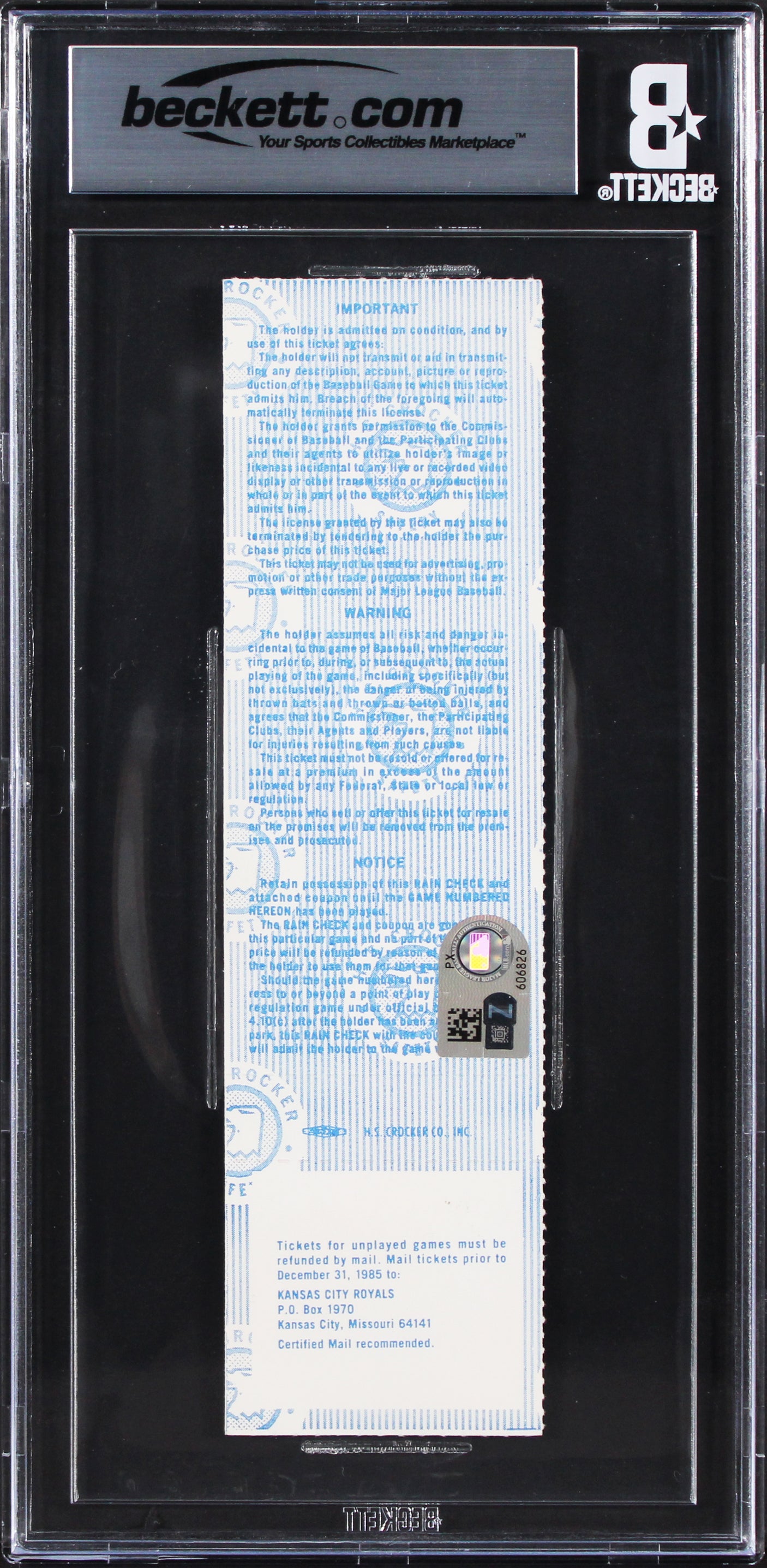 Royals George Brett 1985 WS Game 7 Full Ticket Graded NM-MT 8 Auto 10! BAS Slab