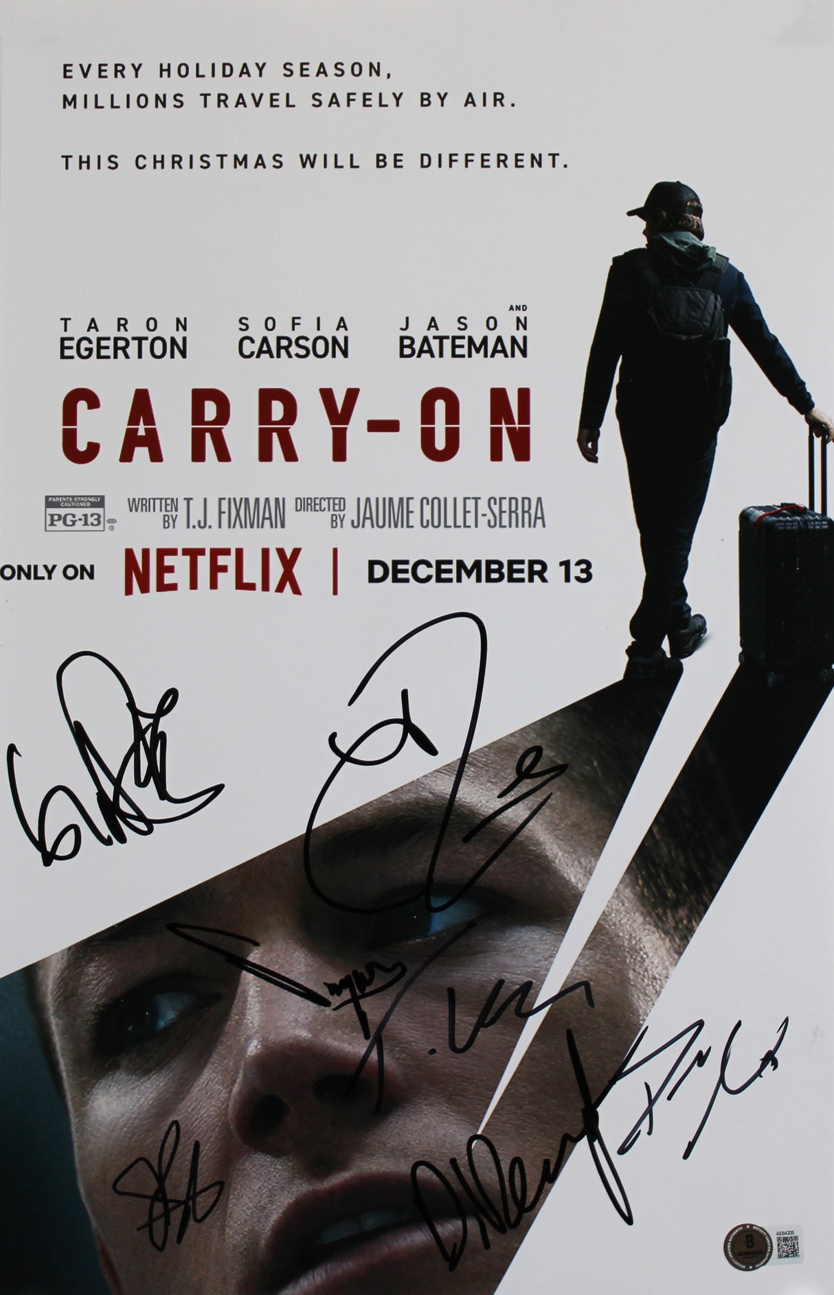 Carry-On (7) Egerton, Bateman, Norris, Rossi +3 Signed 11x17 Photo BAS #AE64205
