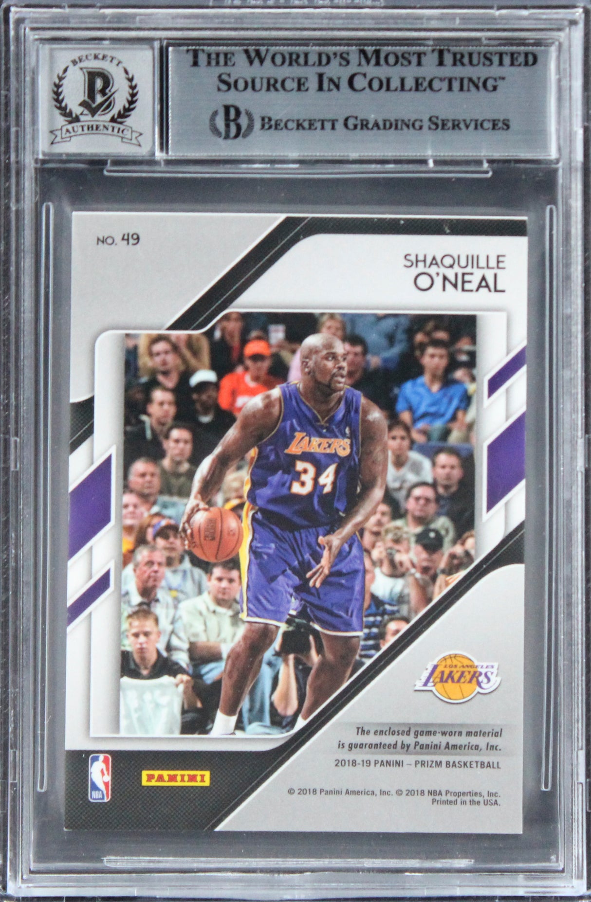Lakers Shaquille O'Neal Signed 2018 Panini Prizm SS #49 Card Auto 10! BAS Slab