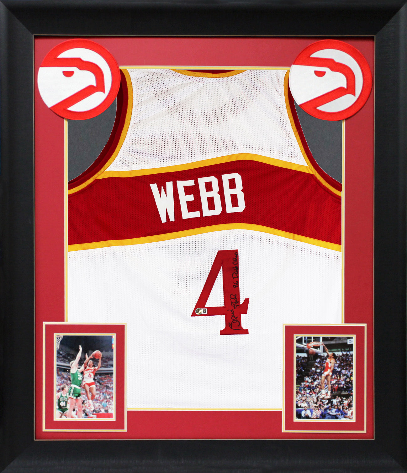 Spud Webb "86 Dunk Champ" Signed White Pro Style Framed Jersey BAS Witnessed