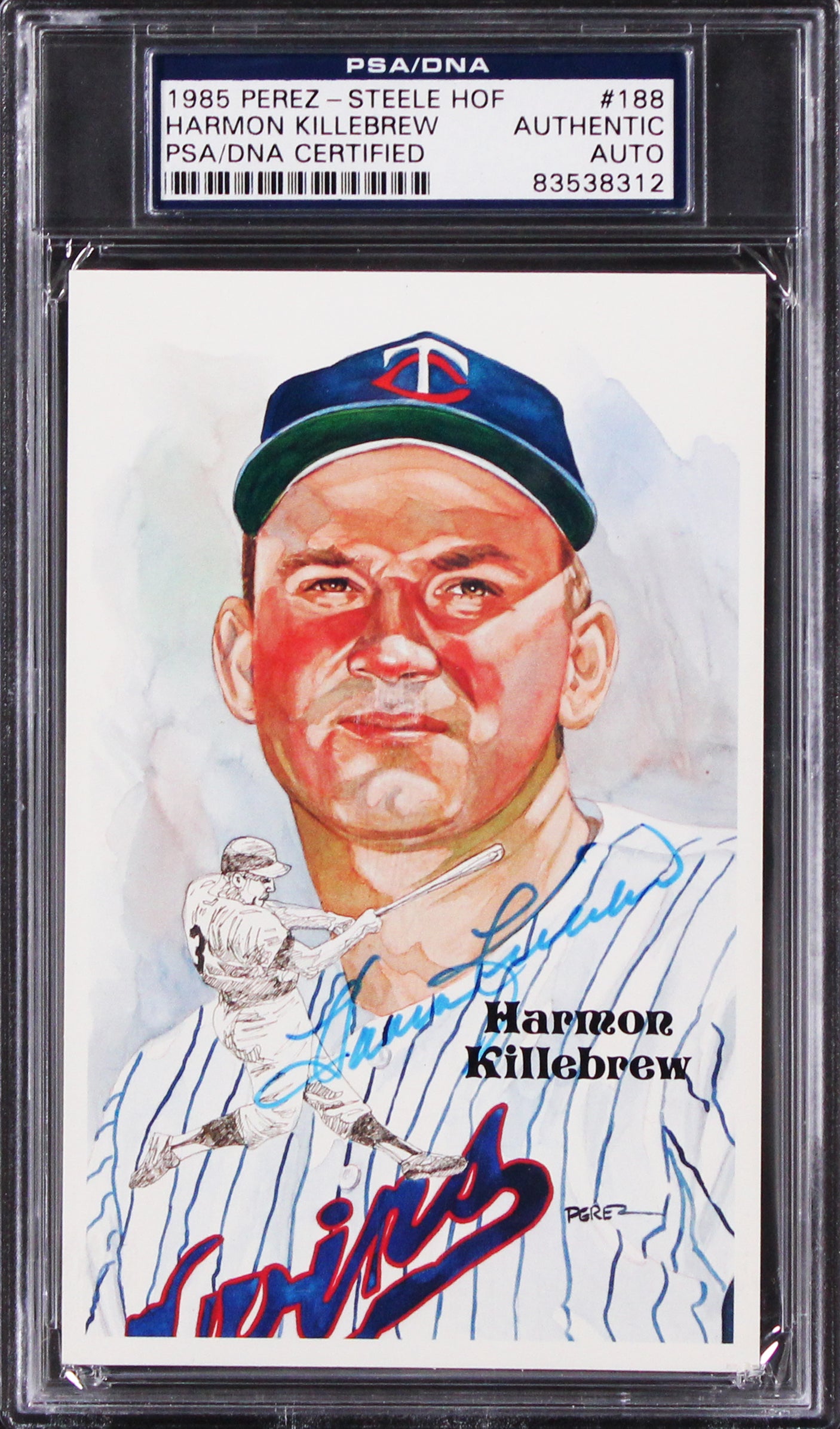 Twins Harmon Killebrew Signed 3.5x5.5 1985 Perez-Steele HOF Postcard PSA Slab