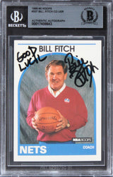 Nets Bill Fitch Authentic Signed 1989 Hoops #327 Card BAS Slabbed