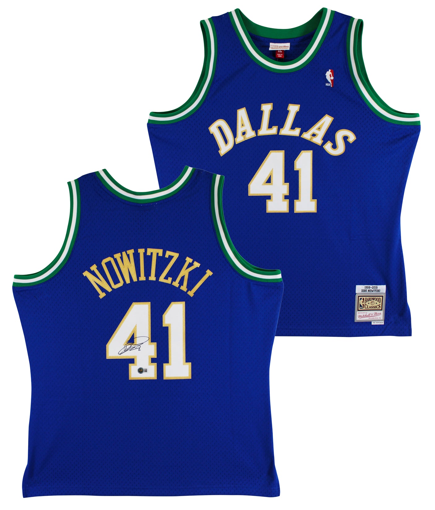 Mavericks Dirk Nowitzki Signed Blue M&N 98-19 HWC Swingman Jersey BAS #BS78002