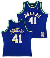 Mavericks Dirk Nowitzki Signed Blue M&N 98-19 HWC Swingman Jersey BAS #BS78002