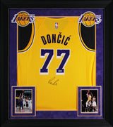 Lakers Luka Doncic Signed Yellow Nike Swingman Framed Jersey PSA/DNA #AP89095