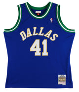 Mavericks Dirk Nowitzki Signed Blue M&N 98-19 HWC Swingman Jersey BAS #BS78002