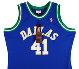 Mavericks Dirk Nowitzki Signed Blue M&N 98-19 HWC Swingman Jersey BAS #BS78002