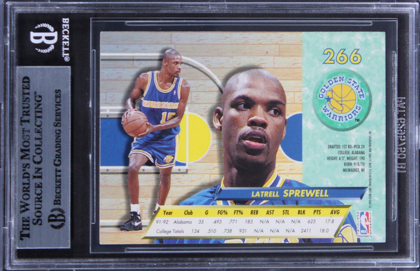 Warriors Latrell Sprewell Authentic Signed 1992 Ultra #266 Card BAS Slabbed