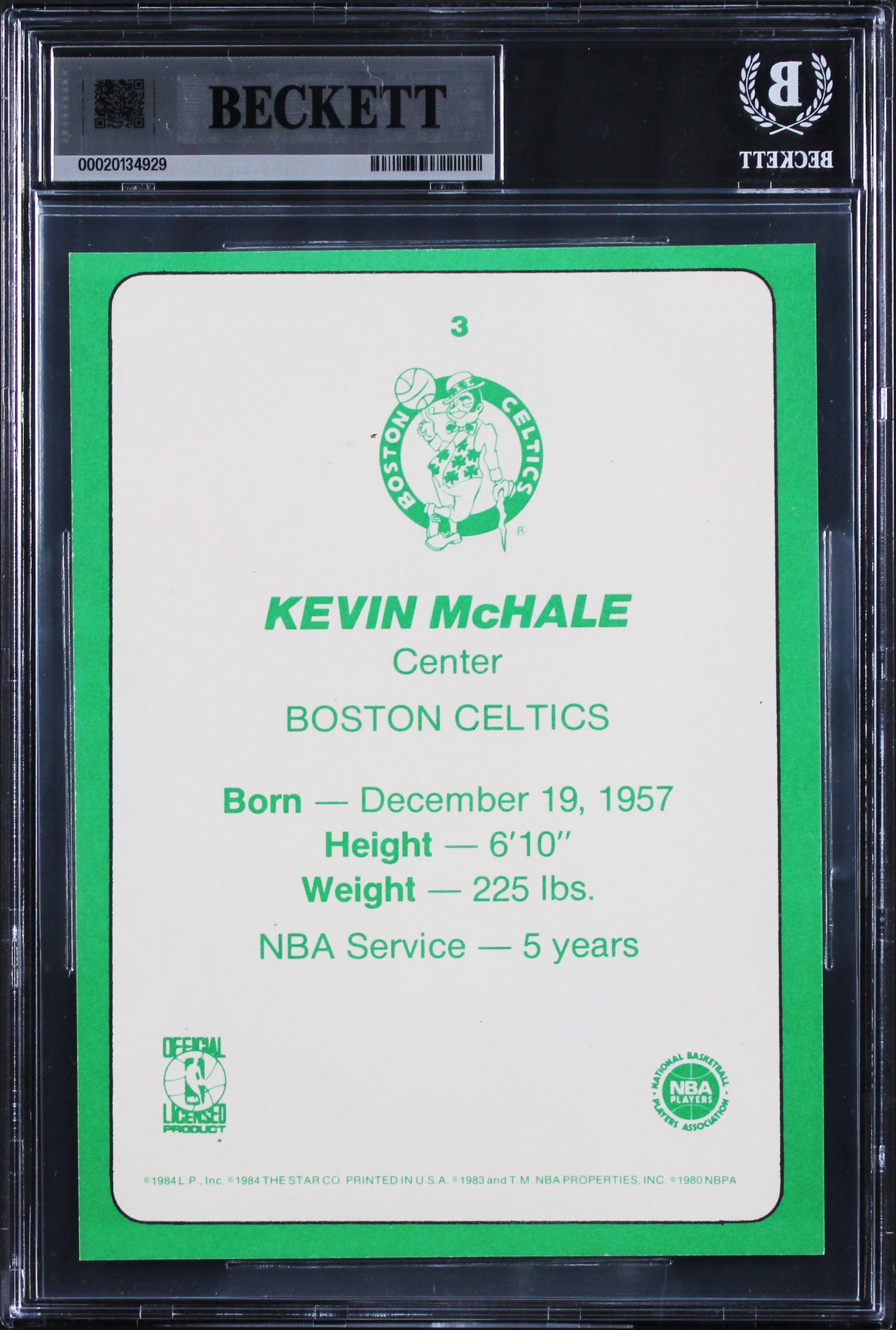 Celtics Kevin McHale 1985 Star Super Team 5x7 #3 Card Autographed BAS Slabbed