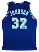 Magic Johnson Authentic Signed Blue Throwback Pro Style Jersey BAS Witnessed 2