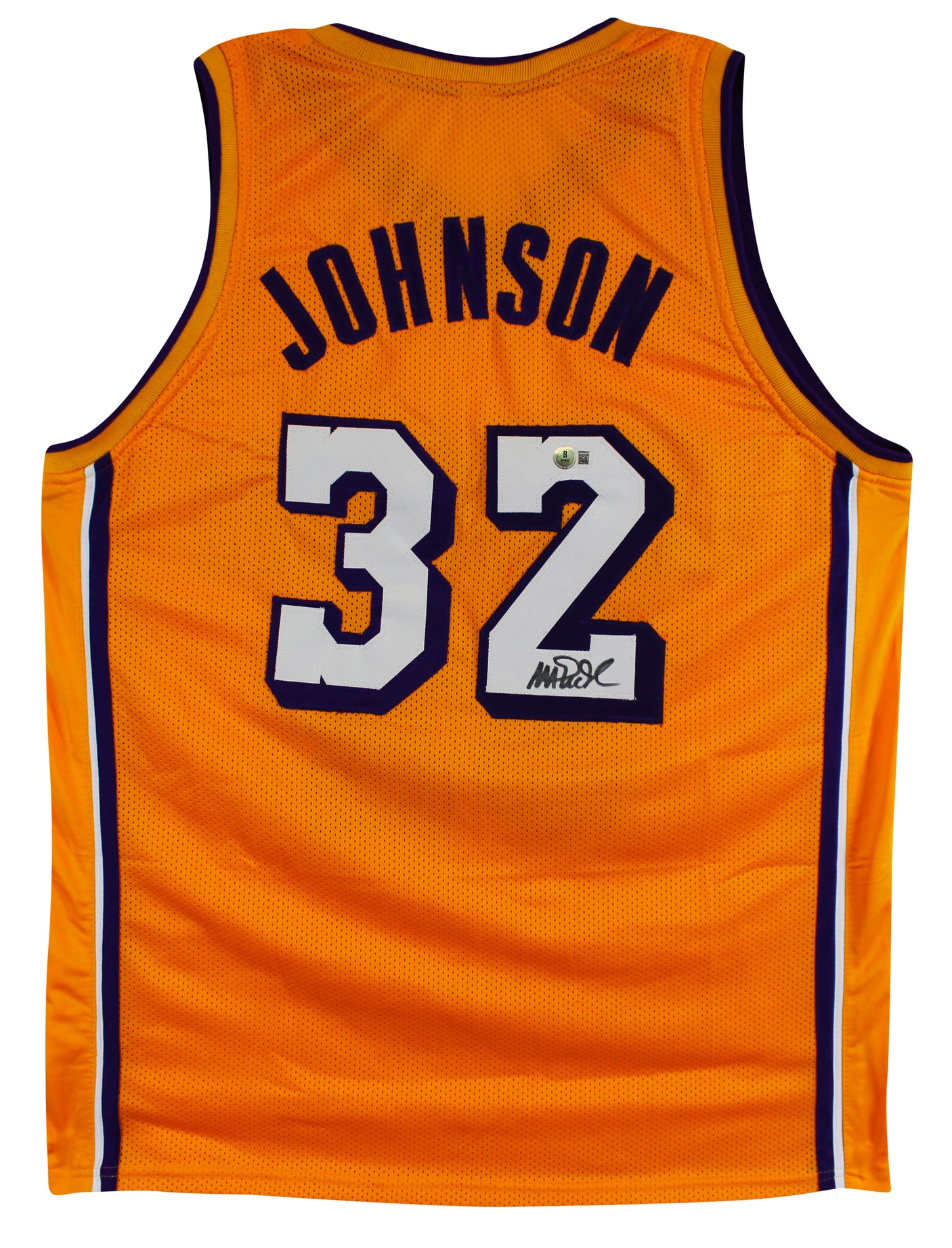 Magic Johnson Signed Yellow Pro Style Jersey w/ White Numbers BAS Witnessed 2