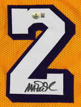 Magic Johnson Signed Yellow Pro Style Framed Jersey w/ White Numbers BAS Wit 2