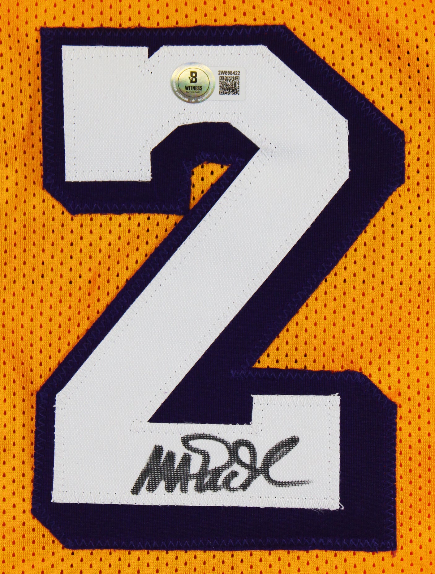 Magic Johnson Signed Yellow Pro Style Jersey w/ White Numbers BAS Witnessed 2