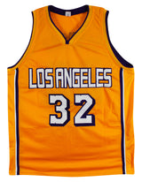 Magic Johnson Signed Yellow Pro Style Jersey w/ White Numbers BAS Witnessed 2