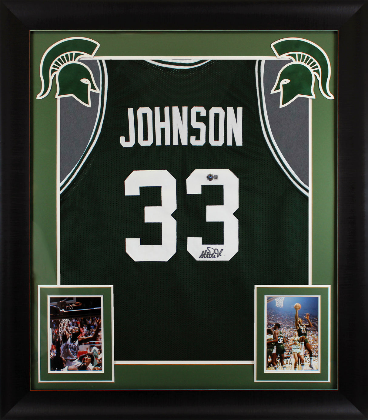 Michigan State Magic Johnson Signed Green Pro Style Framed Jersey BAS Witness 4