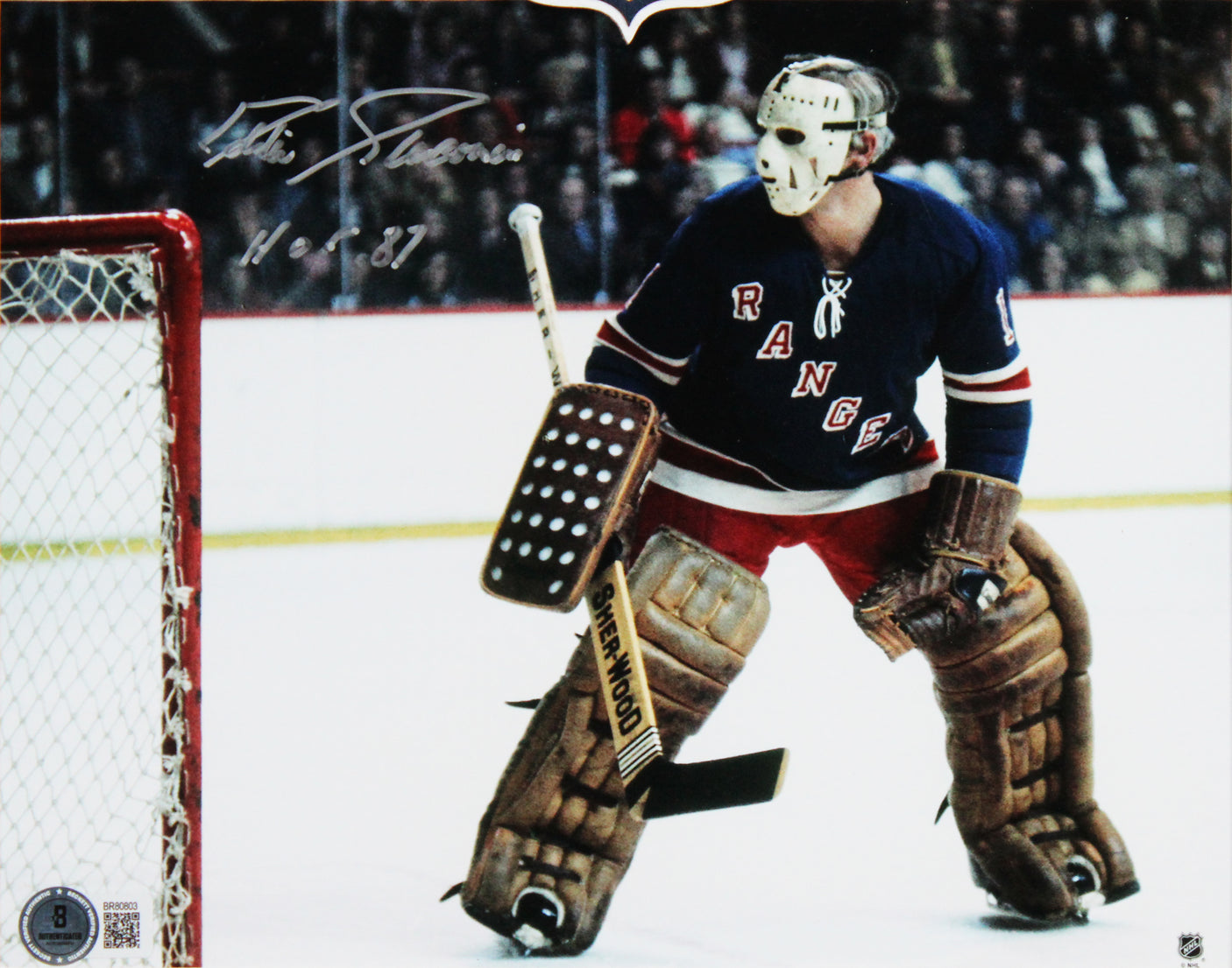 Rangers Eddie Giacomin "HOF 87" Authentic Signed 8x10 Framed Photo BAS 2