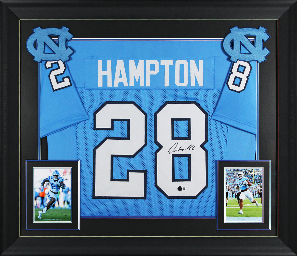 UNC Omarion Hampton Signed Carolina Blue Pro Style Framed Jersey BAS Witnessed