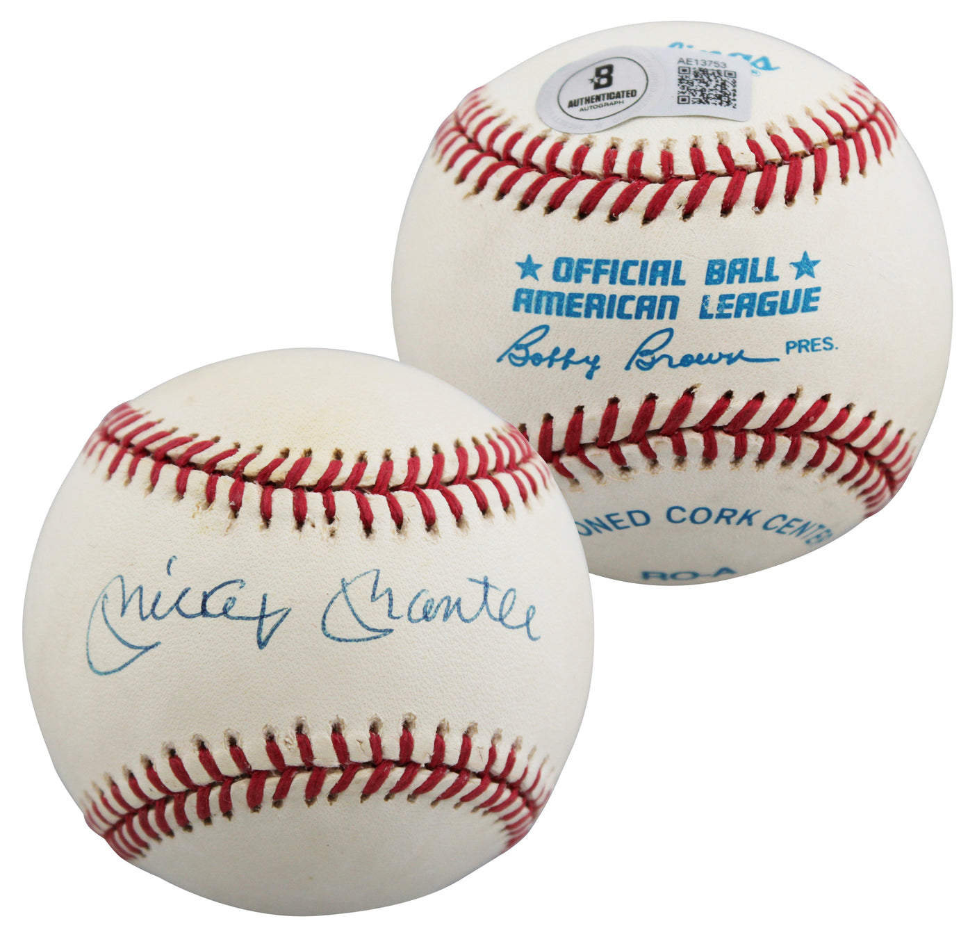 Yankees Mickey Mantle Authentic Signed Bobby Brown OAL Baseball BAS #AE13753