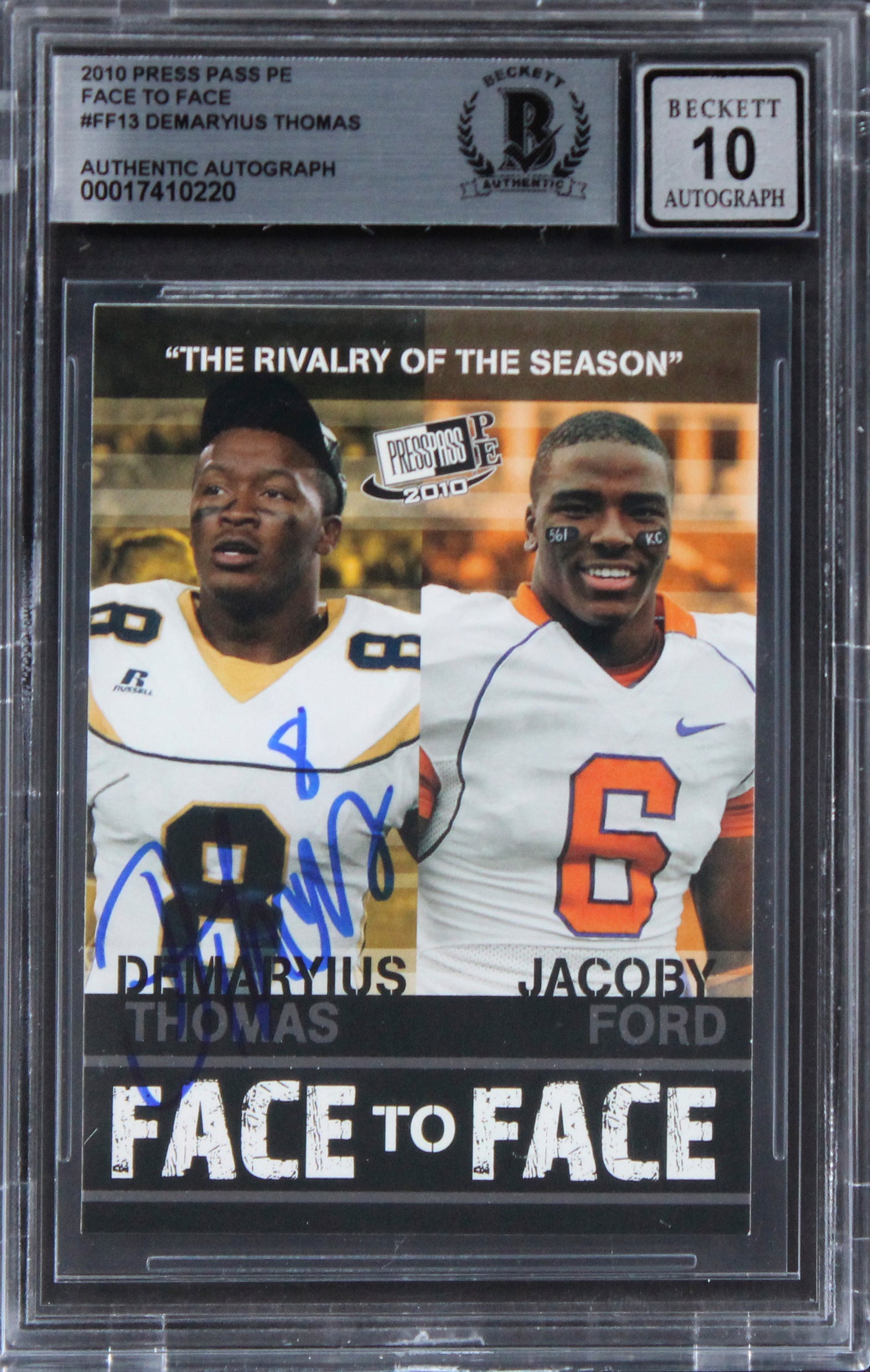 Georgia Tech Demaryius Thomas Signed 2010 Press Pass #FF13 Card Auto 10 BAS Slab
