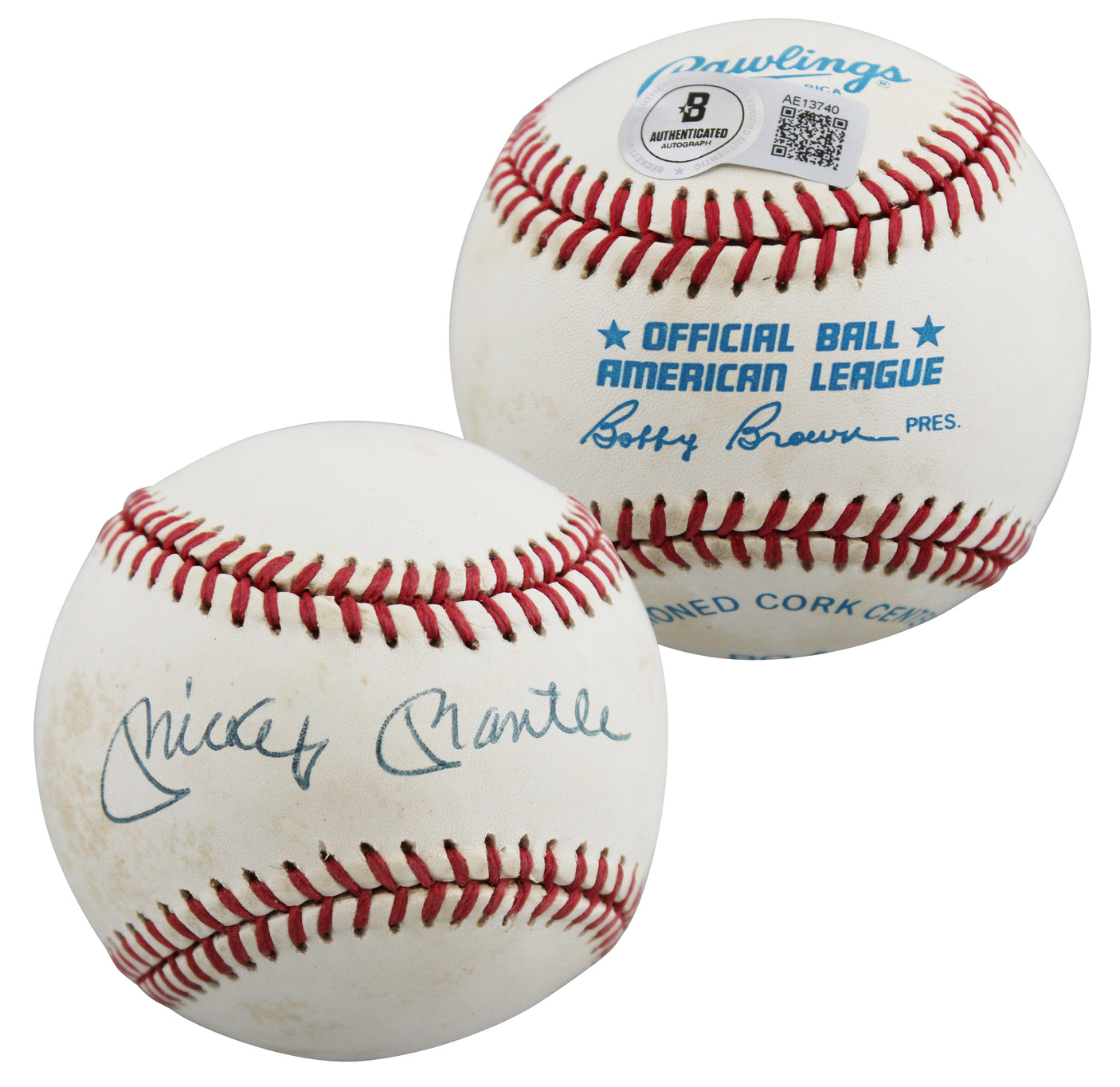 Yankees Mickey Mantle Authentic Signed Bobby Brown OAL Baseball BAS #AE13740