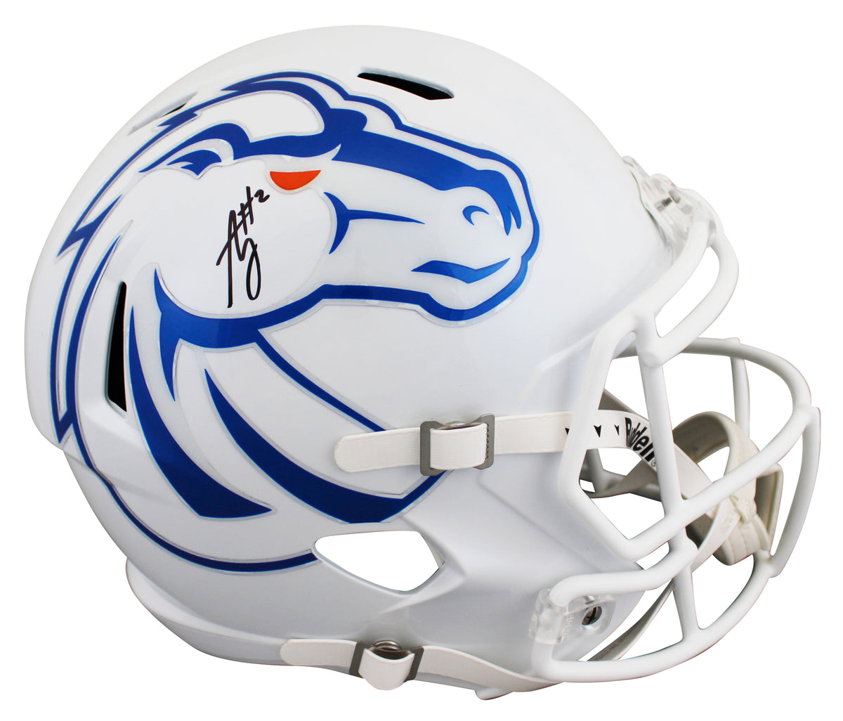 Ashton Jeanty Autographed (in Black) Boise State Broncos White Alternate Speed Full Size Helmet Beckett Witnessed