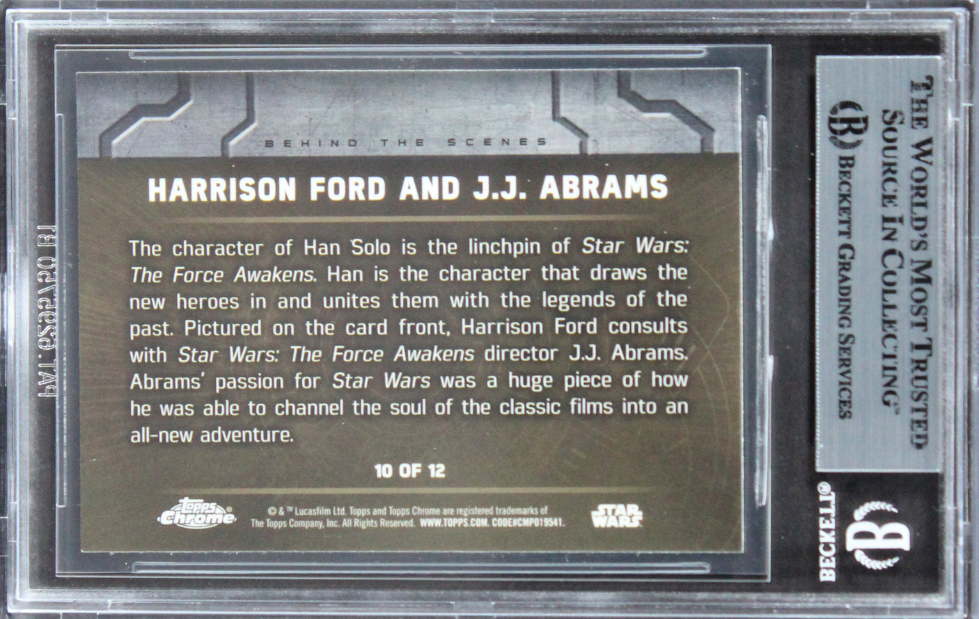 J.J. Abrams Signed 2016 Topps Chrome SW The Force Awakens BTS #10 Card BAS Slab
