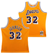 Lakers Magic Johnson "5x NBA Champ" Signed Yellow M&N HWC Swingman Jersey BAS W
