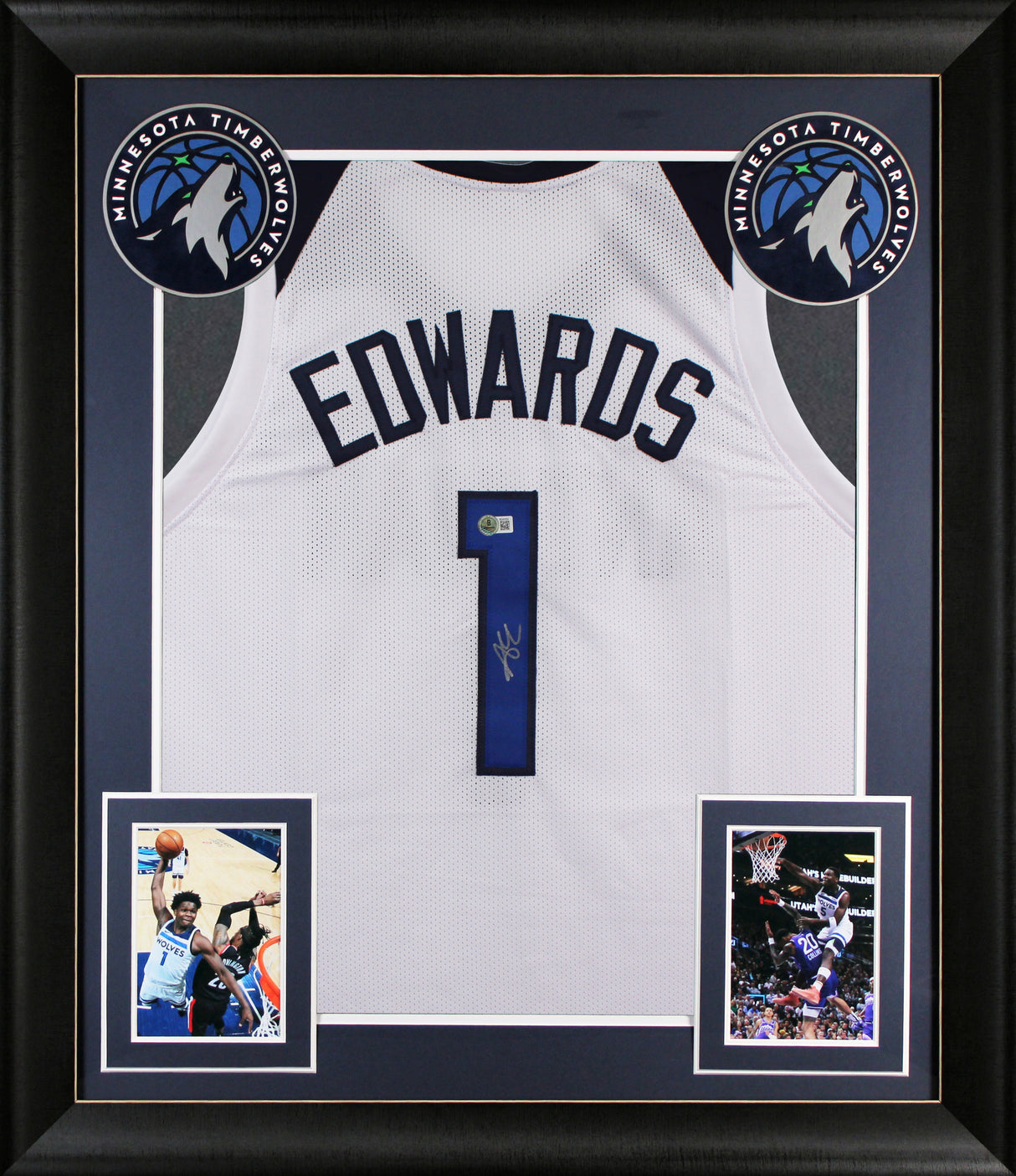 Anthony Edwards Authentic Signed White Pro Style Framed Jersey Autographed BAS 2
