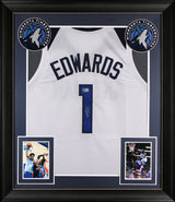 Anthony Edwards Authentic Signed White Pro Style Framed Jersey Autographed BAS 2