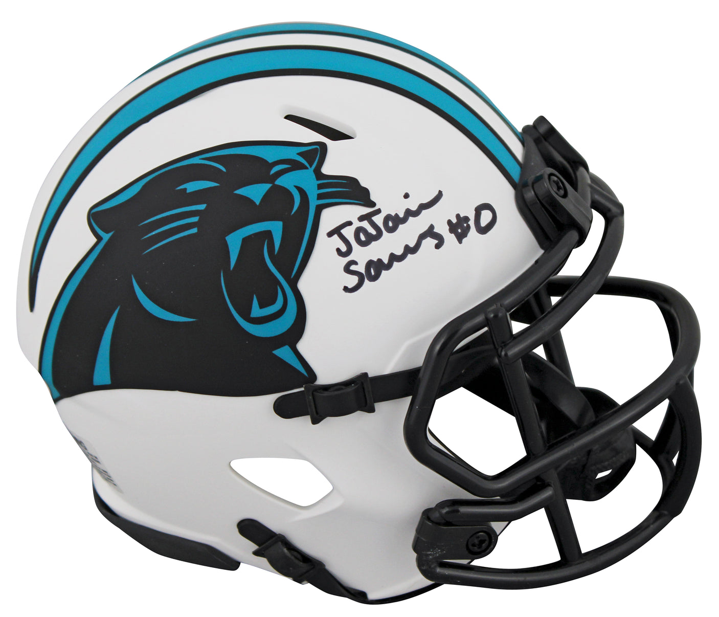 Panthers Ja'Tavion Sanders Signed Lunar Speed Mini Helmet W/ Case BAS Witnessed