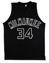 Giannis Antetokounmpo Signed Black Pro Style Jersey w/ Black Numbers JSA
