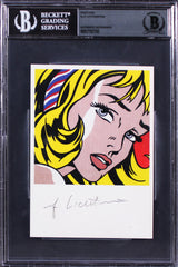 Roy Lichtenstein Authentic Signed 4x6 Girl With Ribbon Hair Postcard BAS Slabbed