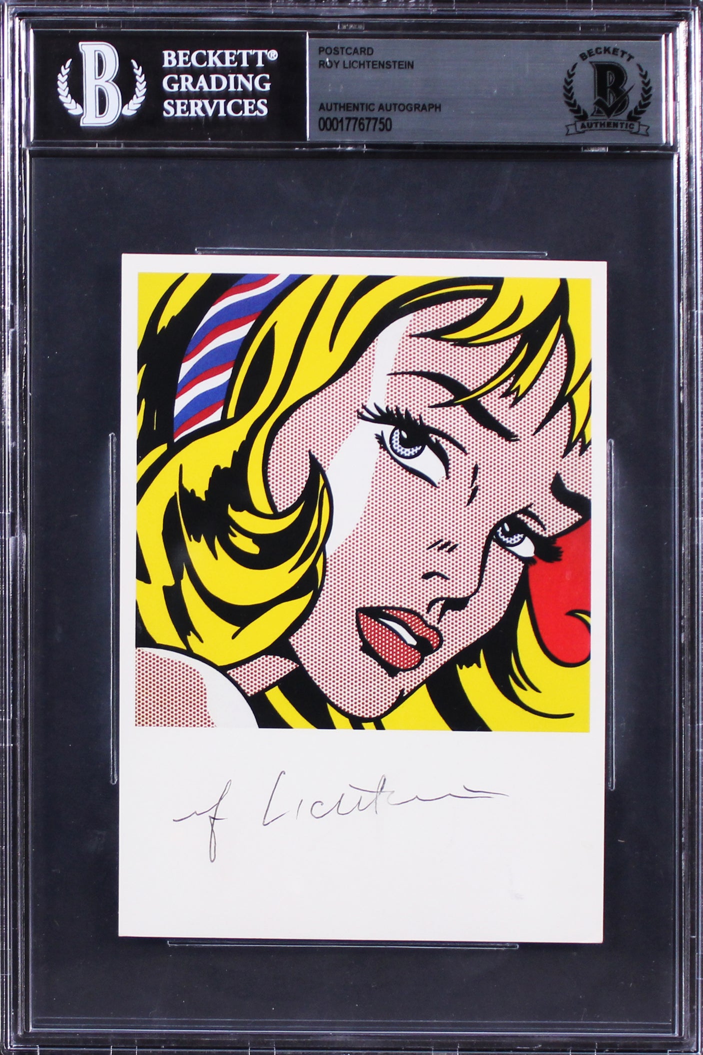Roy Lichtenstein Authentic Signed 4x6 Girl With Ribbon Hair Postcard BAS Slabbed