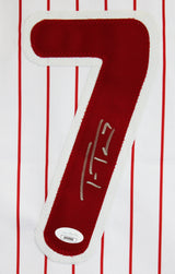 Trea Turner Authentic Signed White Pinstripe Pro Style Jersey Autographed JSA