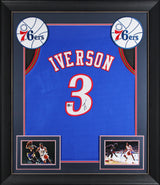 Allen Iverson Authentic Signed Blue Pro Style Framed Jersey Autographed BAS