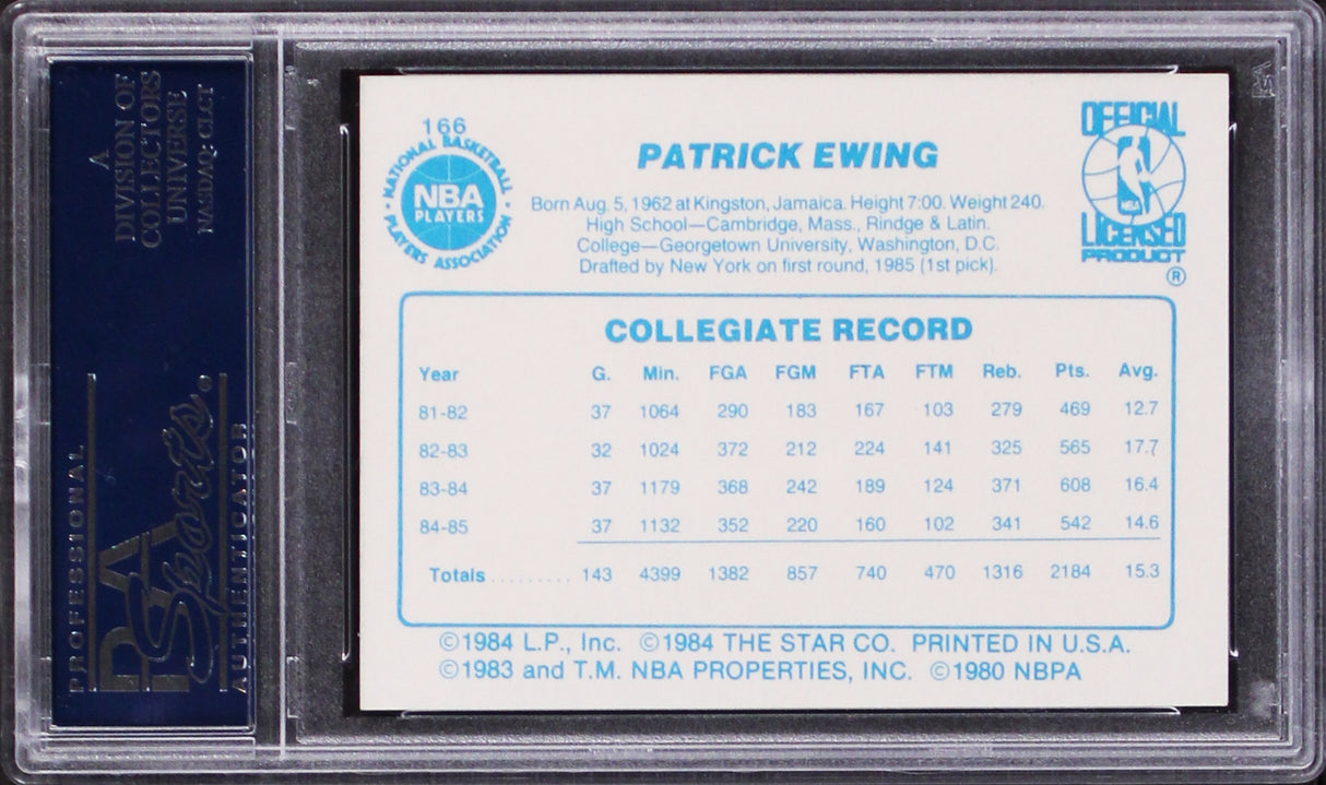 Knicks Patrick Ewing Signed Star '86 RC Card Auto Graded Mint 9! PSA/DNA Slabbed