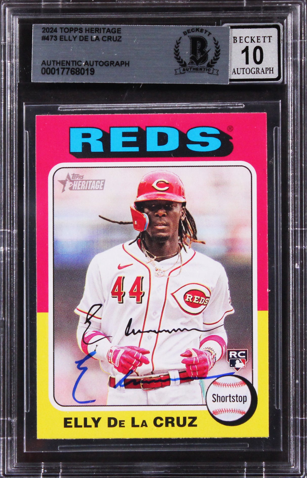 Reds Elly De La Cruz Signed 2024 Topps Heritage #473 RC Card Auto 10 BAS Slabbed