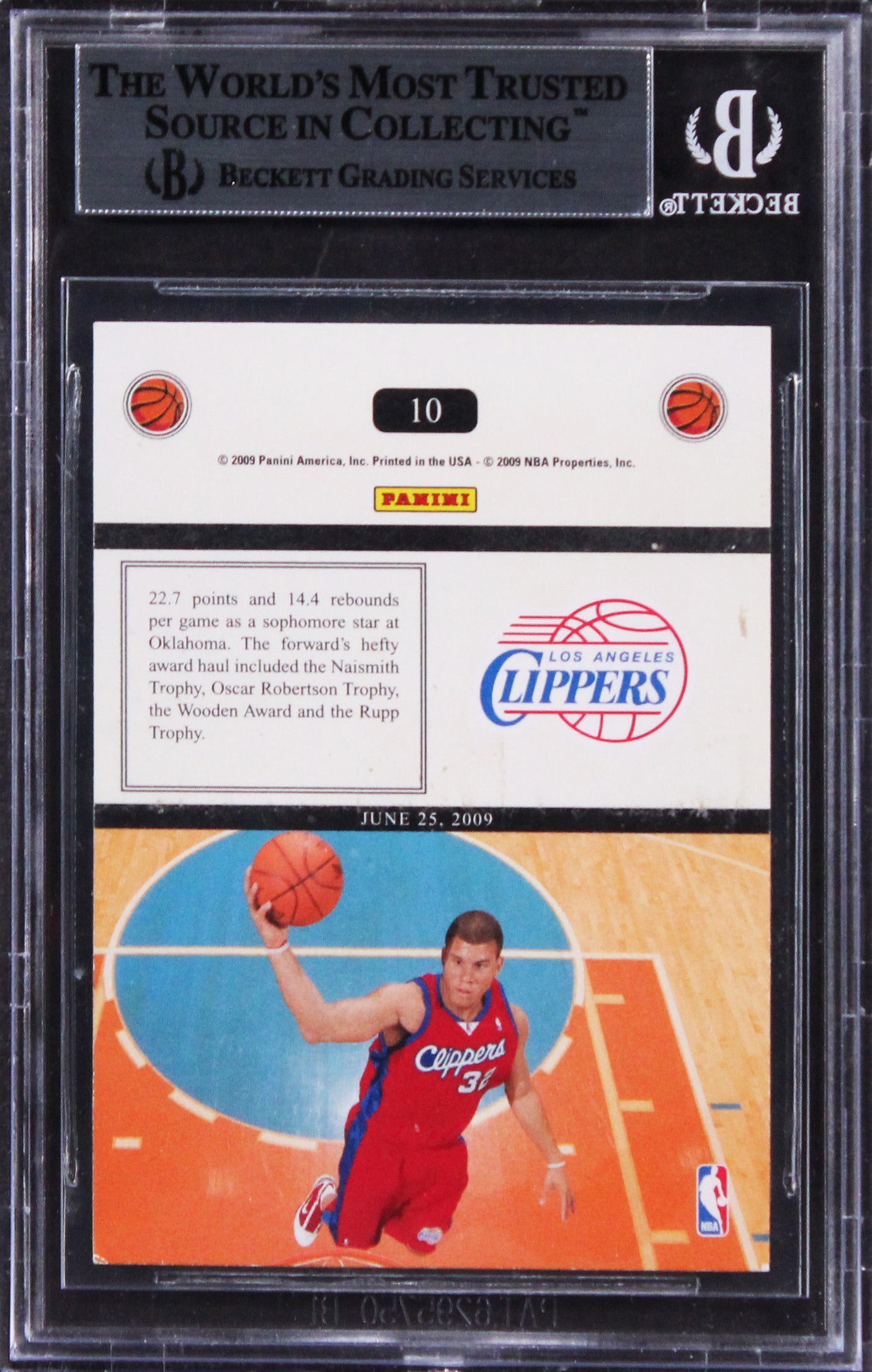 Clippers Blake Griffin Authentic Signed 2009 Panini Headliners #10 Card BAS Slab