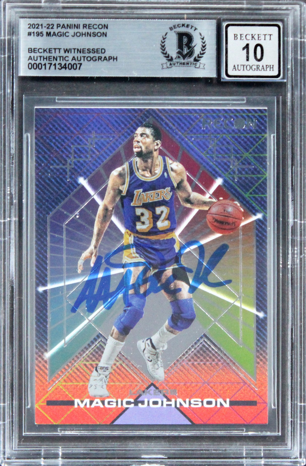 Lakers Magic Johnson Signed 2021 Panini Recon #195 Card Auto 10! BAS Slabbed